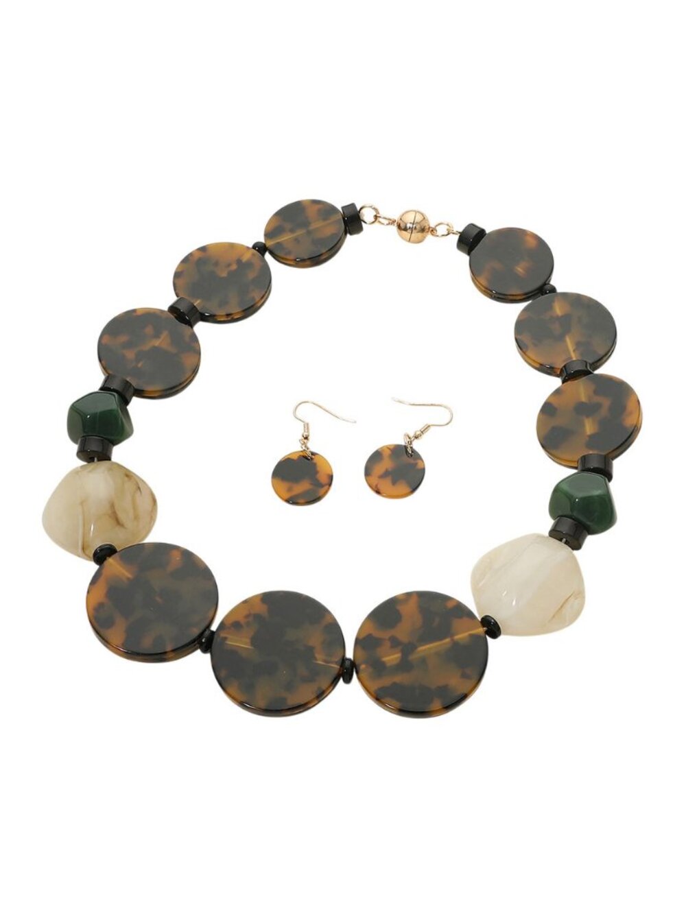Tigerstars Bold Tortoise Resin Round Disc Beaded Statement Necklace